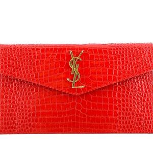 YSL Uptown Pouch Crocodile Embossed Leather